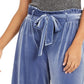 INC International Concepts Women's Velvet Wide-Leg Paperbag Pants Blue Size Extra Large
