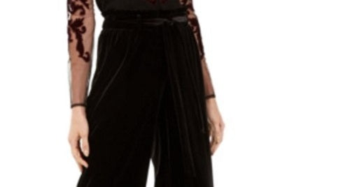 INC International Concepts Women's Velvet Wide-Leg Paperbag Pants Black Size Medium