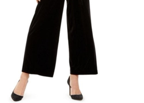 INC International Concepts Women's Velvet Wide-Leg Paperbag Pants Black Size Medium