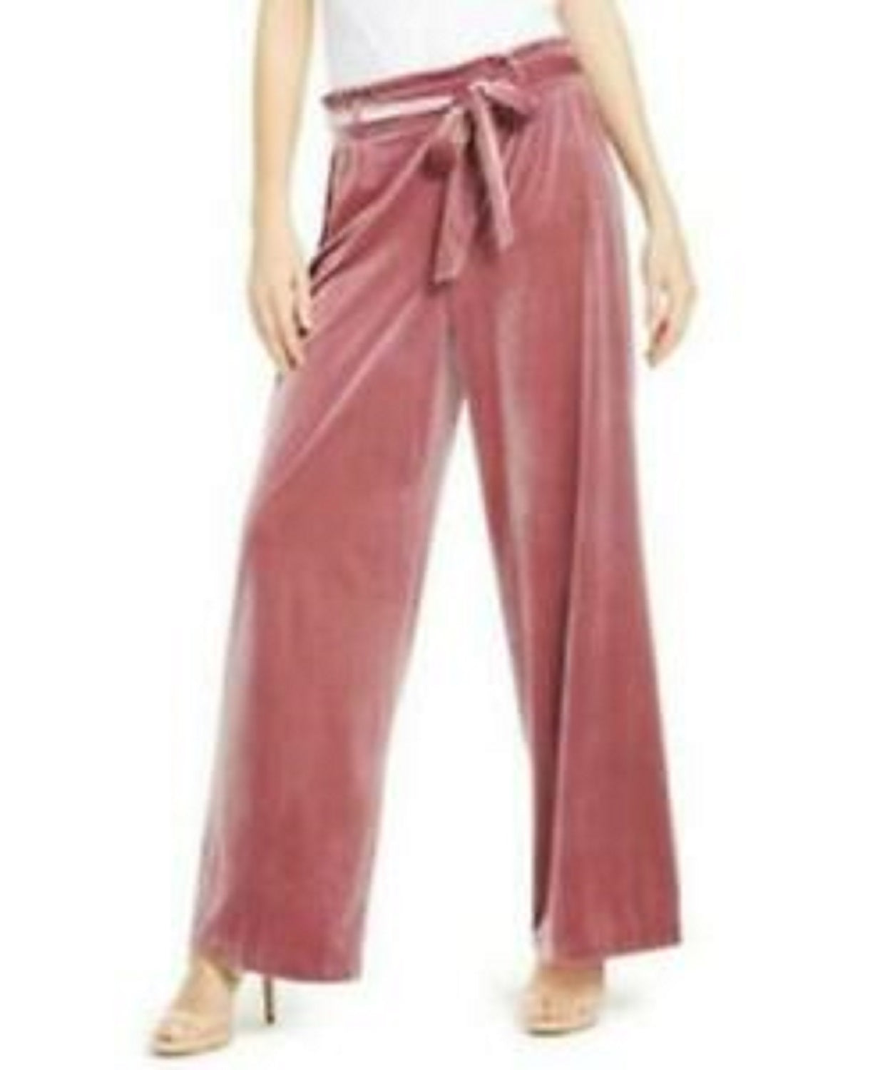 INC International Concepts Women's Velvet Wide-Leg Paperbag Pants Pink Size Extra Large