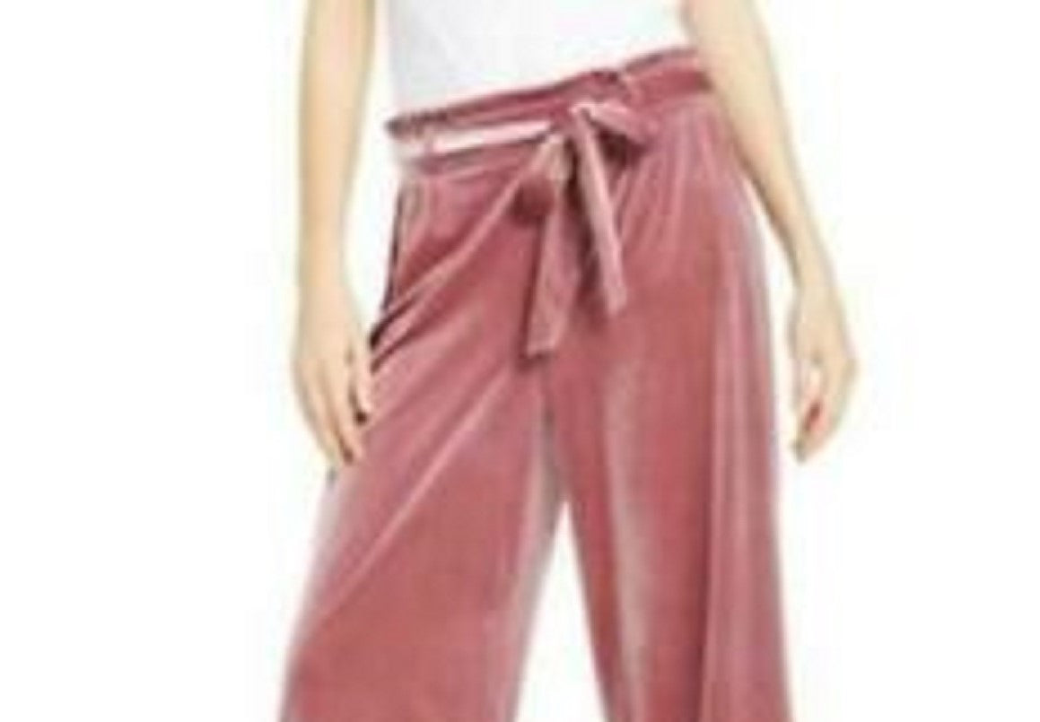 INC International Concepts Women's Velvet Wide-Leg Paperbag Pants Pink Size Extra Large