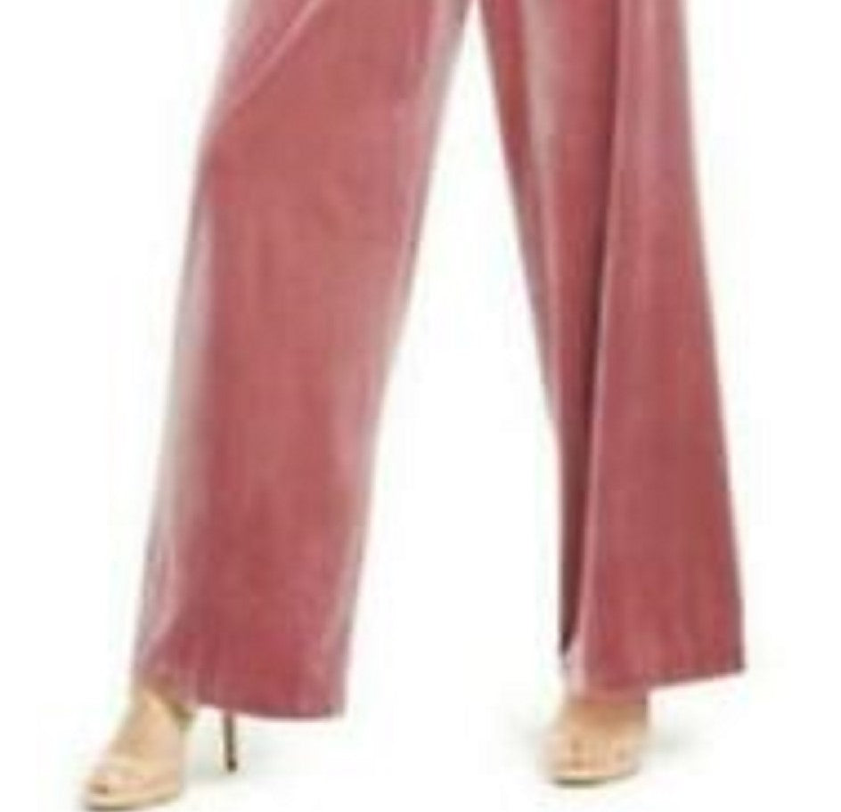 INC International Concepts Women's Velvet Wide-Leg Paperbag Pants Pink Size Extra Large