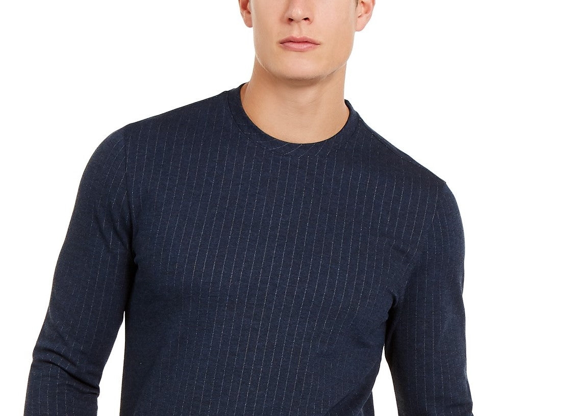 Alfani Men's Classic-Fit Stretch Stripe Knit Sweatshirt Blue Size Extra Large