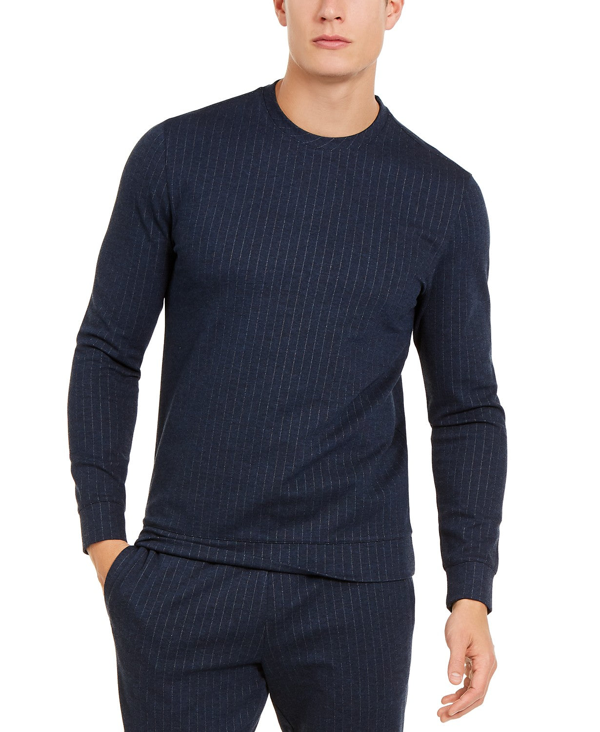 Alfani Men's Classic-Fit Stretch Stripe Knit Sweatshirt Navy Size Medium