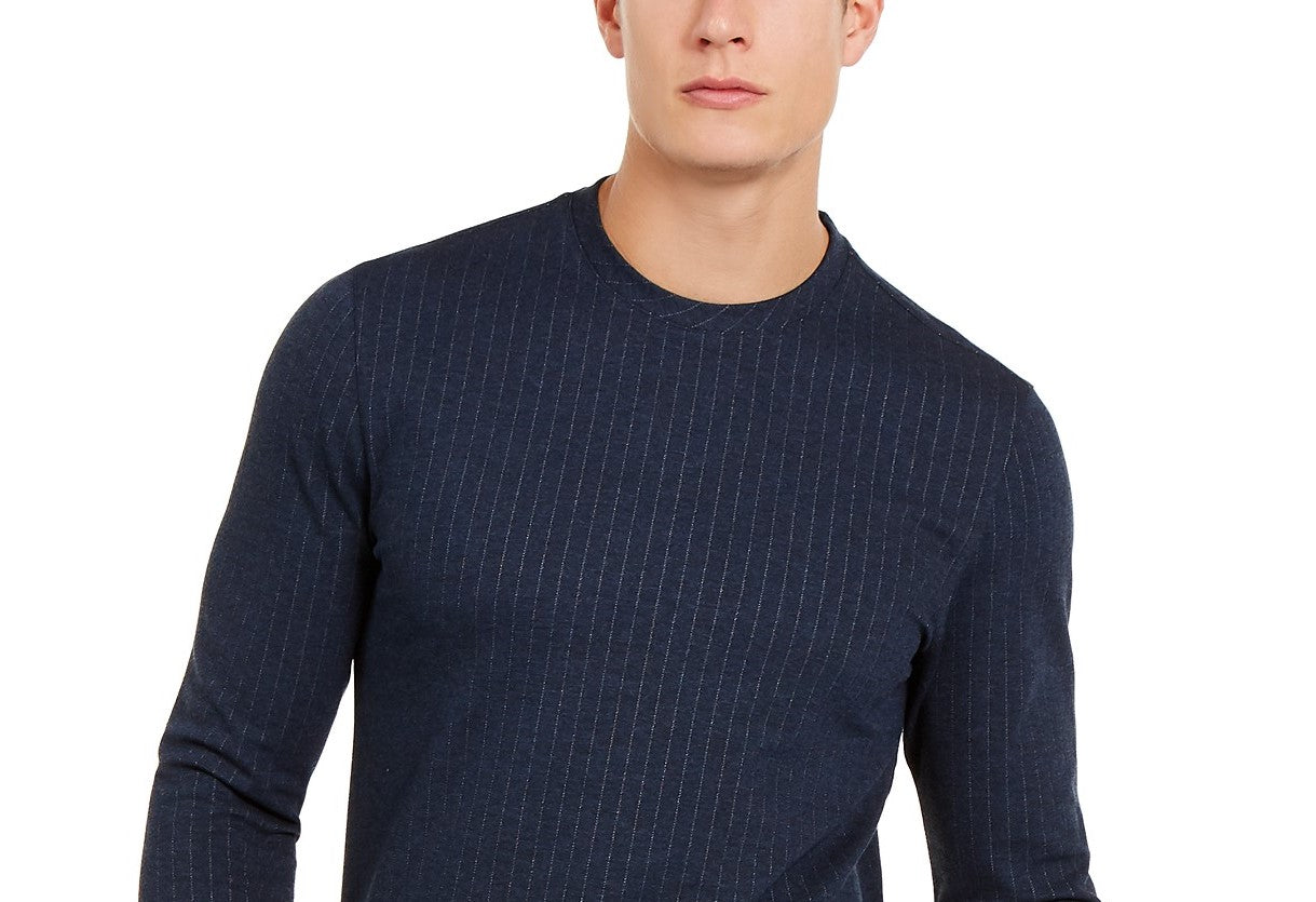 Alfani Men's Classic-Fit Stretch Stripe Knit Sweatshirt Navy Size Medium