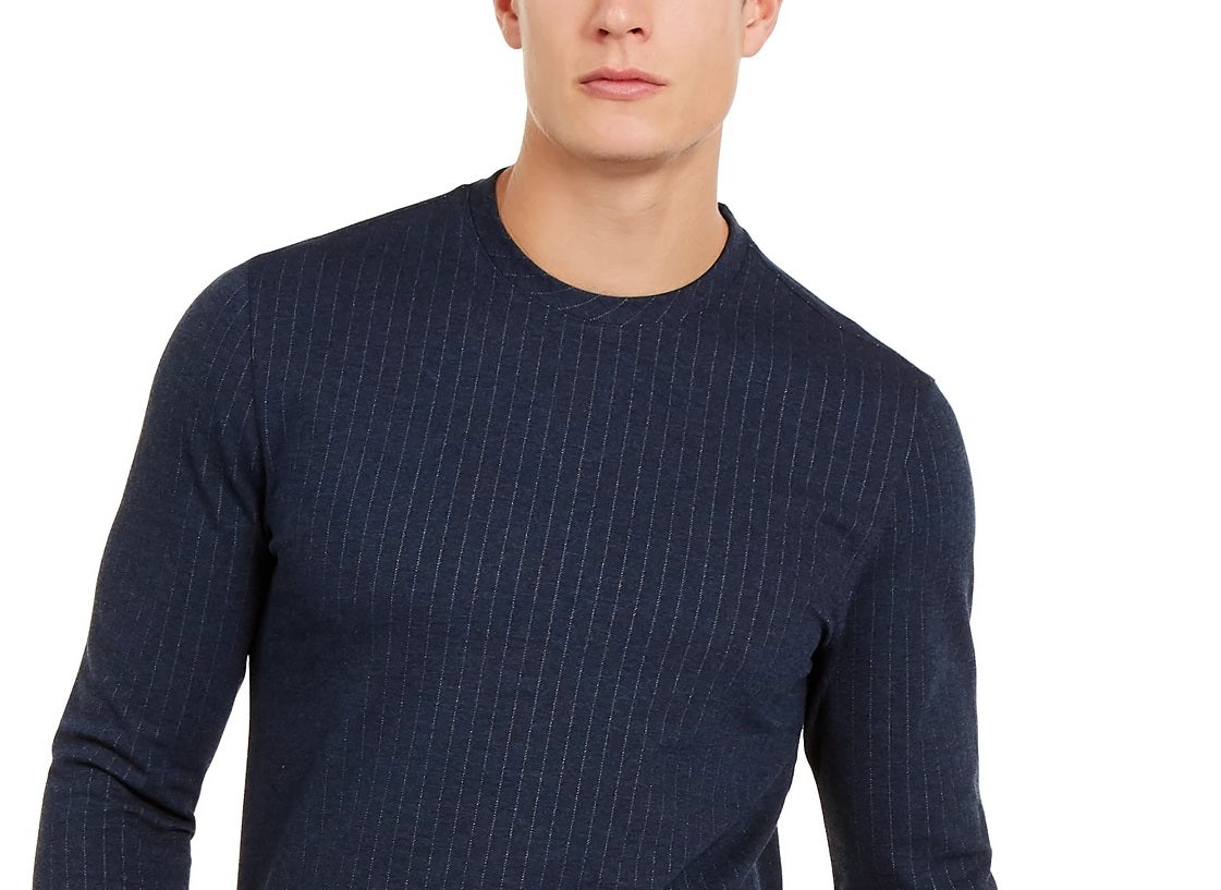 Alfani Men's Classic-Fit Stretch Stripe Knit Sweatshirt Navy Size XX Large