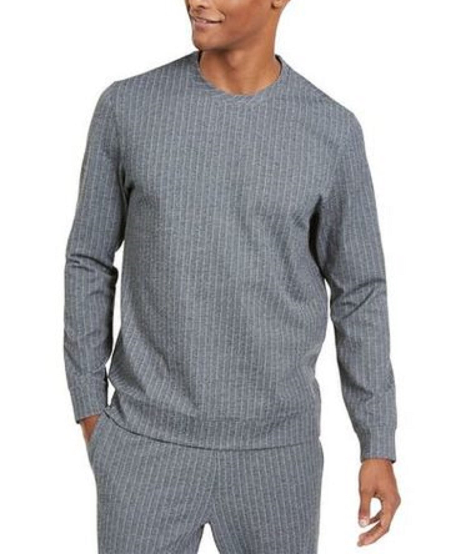 Alfani Men's Classic-Fit Stretch Stripe Knit Sweatshirt Gray Size Small