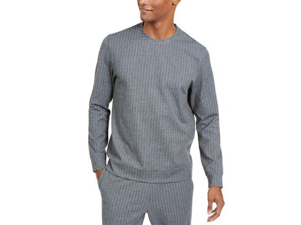Alfani Men's Classic Fit Stretch Stripe Knit Sweatshirt Gray