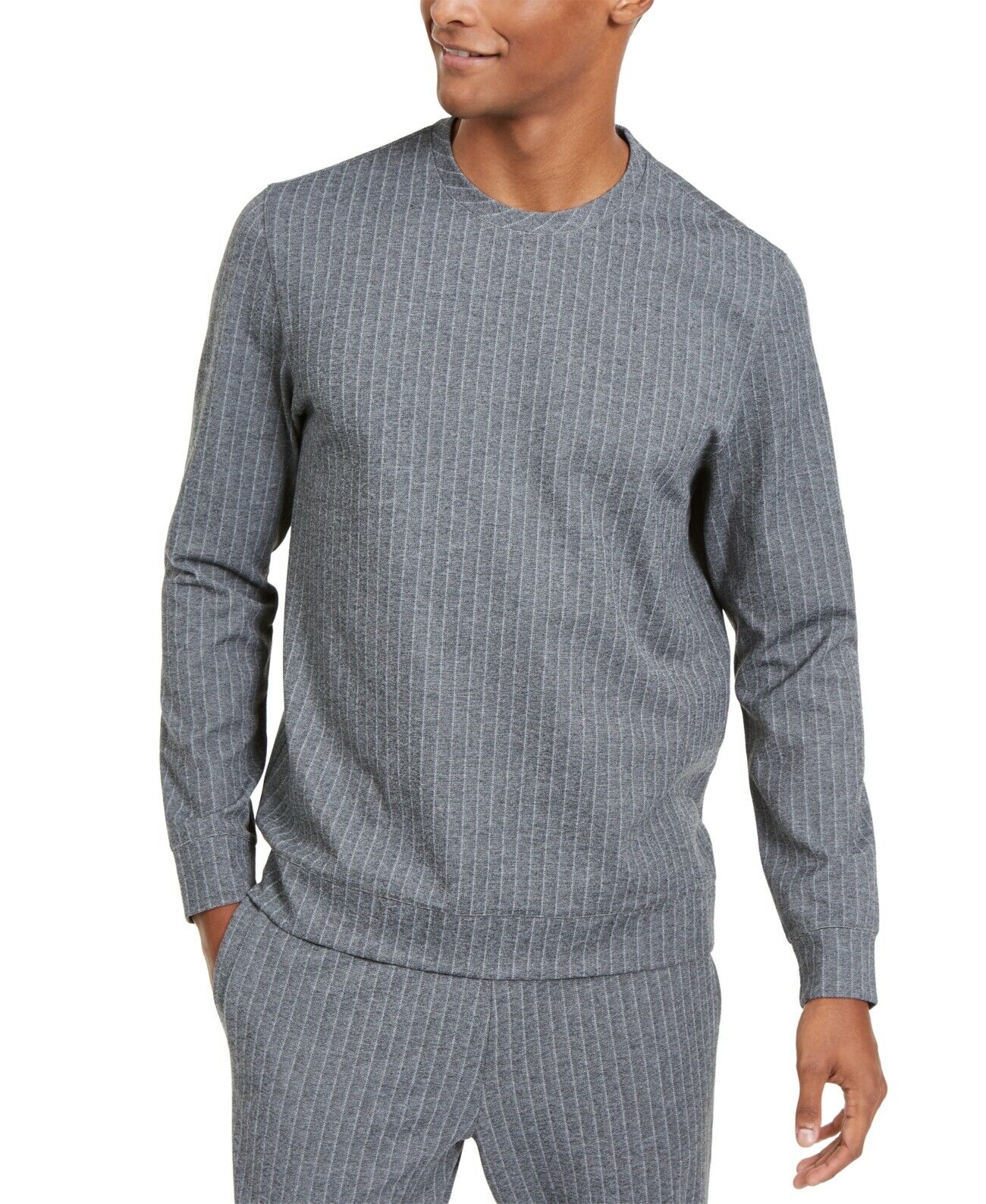 Alfani Men's Classic-Fit Stretch Stripe Knit Sweatshirt Gray Size Large