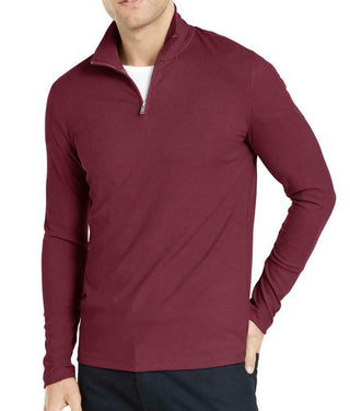 Alfani Men's Lightweight Ribbed Quarter-Zip Pullover Dark Red Size 3 Extra Large