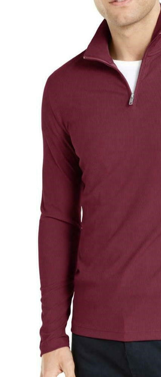 Alfani Men's Lightweight Ribbed Quarter-Zip Pullover Dark Red Size 3 Extra Large