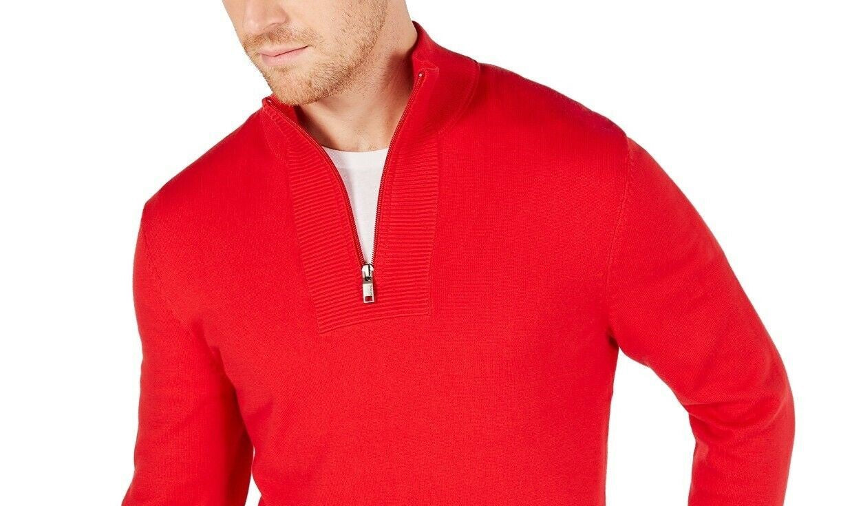 Alfani Men's Lightweight Ribbed Quarter Zip Pullover Wine Size Extra Large