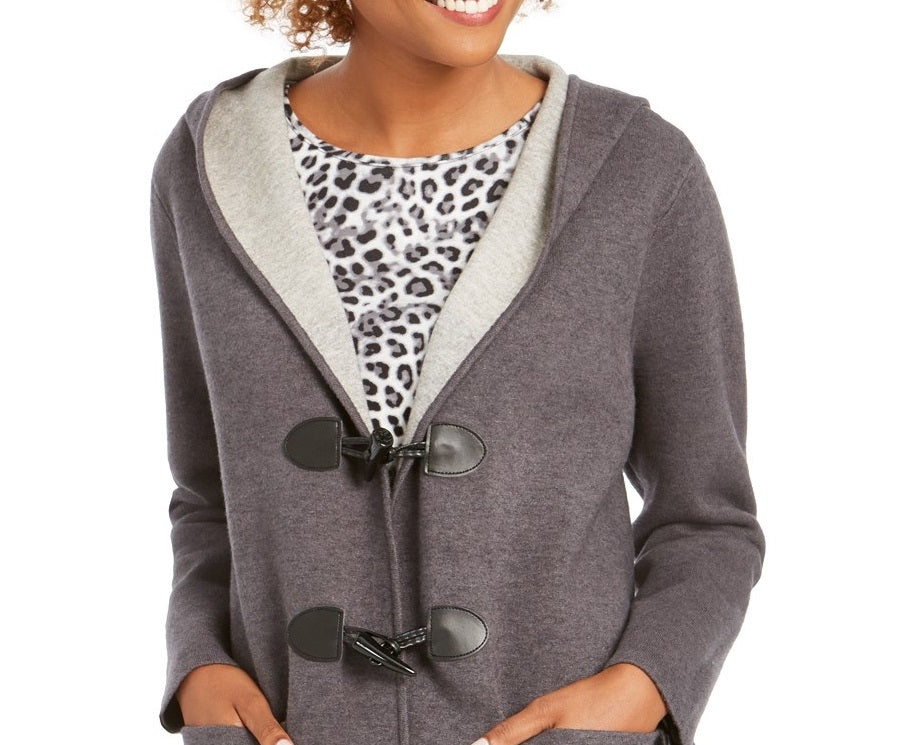 Charter Club Women's Hooded Coatigan Gray Size Small