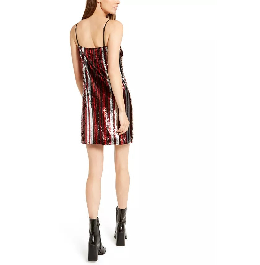 Bar III Women's Sequin Striped Dress Black Size Large