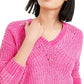 Bar III Women's Chenille V-Neck Sweater Pink Size Extra Large