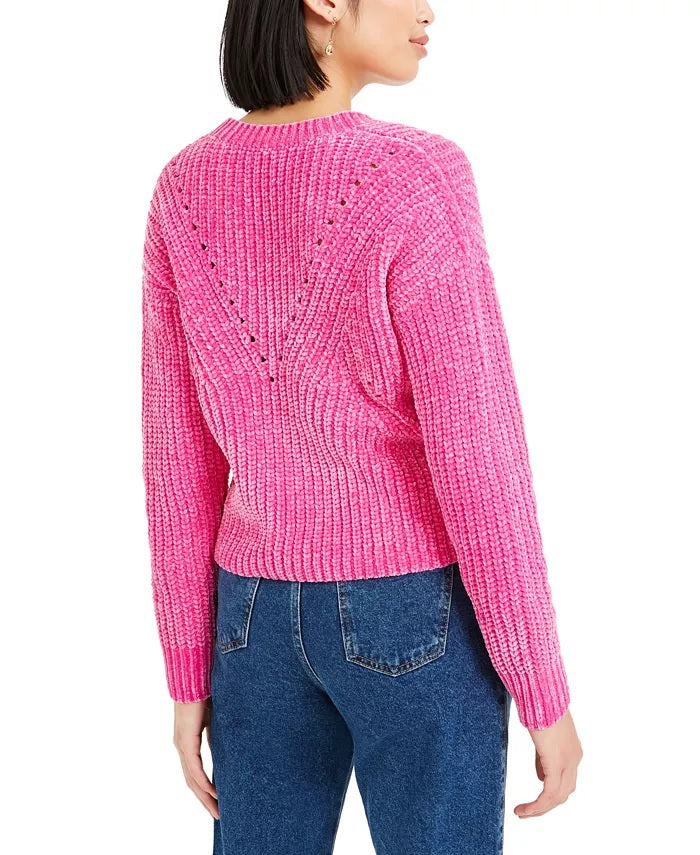 Bar III Women's Chenille V-Neck Sweater Pink Size Extra Large