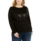 INC International Concepts Women's Plus Size Sequin Crewneck Sweater Black Size 0X