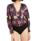 Bar III Women's Confetti Printed Surplice Bodysuit Black Size Small