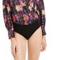 Bar III Women's Confetti Printed Surplice Bodysuit Black Size Small