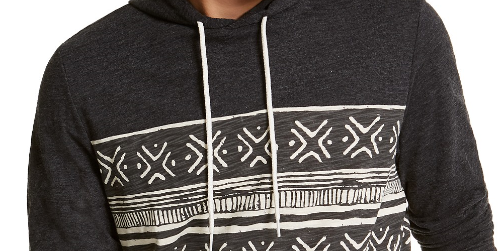 Sun + Stone Men's Striped Printed Hoodie Black Size Medium