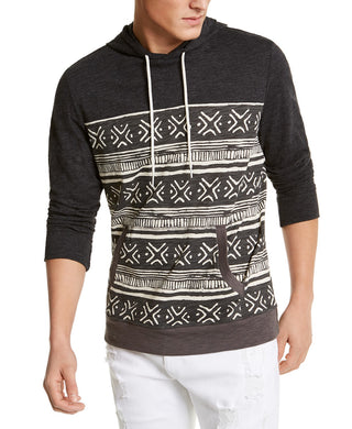 Sun + Stone Men's Striped Printed Hoodie Black Size Small