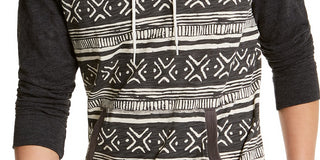 Sun + Stone Men's Striped Printed Hoodie Black Size Small