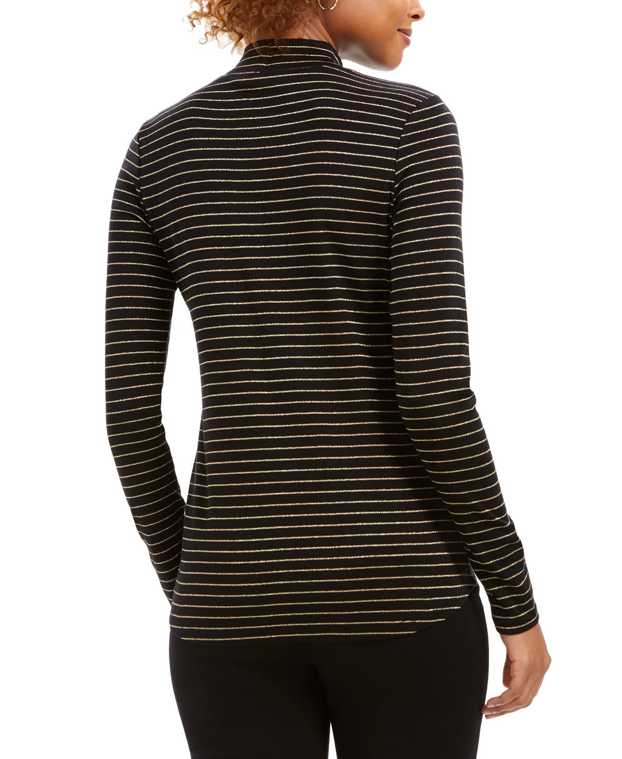 Charter Club Women's Striped Mock Neck Top Black Size XX-Large