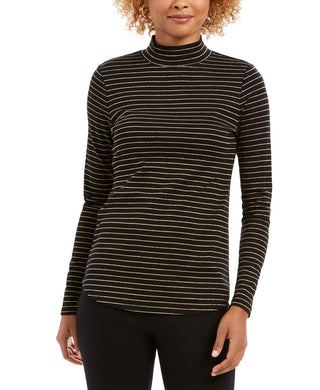 Charter Club Women's Striped Mock Neck Top Black Size XX-Large