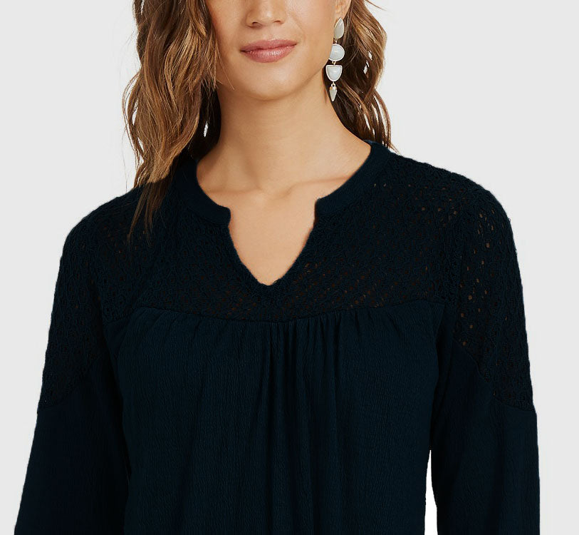 Style & Co Women's Crochet-Yoke Top Black Size X-Small