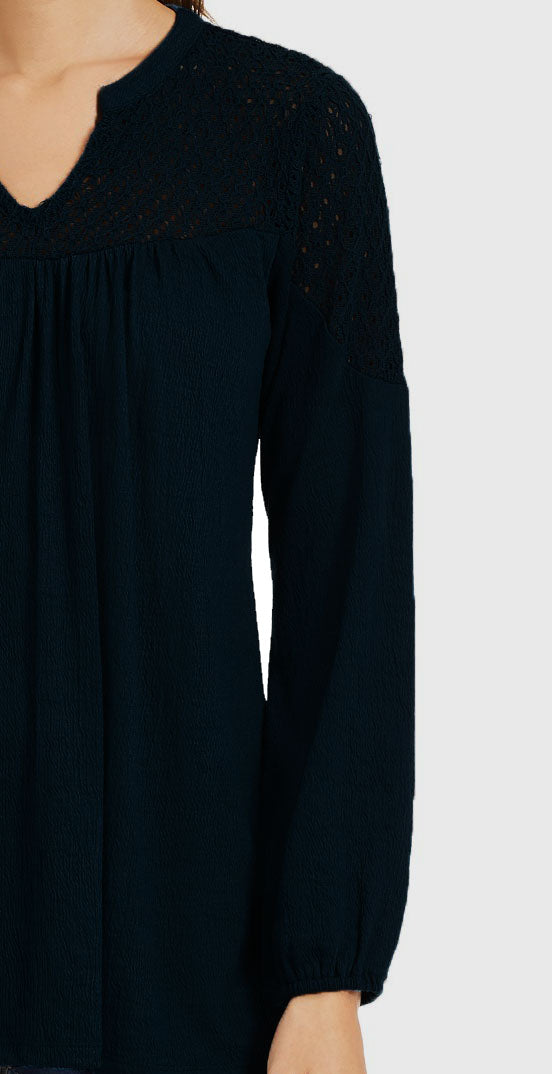 Style & Co Women's Crochet-Yoke Top Black Size X-Small