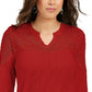 Style & Co Women's Crochet-Yoke Top Red Size Medium
