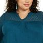 Style & Co Women's Plus Long Sleeve Crochet-Trim Top Teal Size 2X
