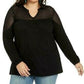 Style & Co Women's Plus Size Crochet-Trim Top Black Size Extra Large