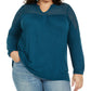 Style & Co Women's Plus Size Crochet-Trim Top Blue Size XXX-Large