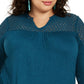 Style & Co Women's Plus Size Crochet-Trim Top Blue Size XXX-Large