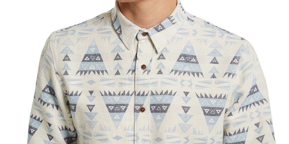 Sun + Stone Men's Jacquard Geometric Shirt Blue Size Large
