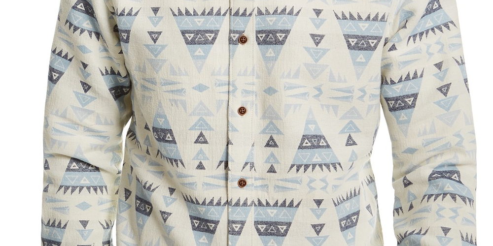 Sun + Stone Men's Jacquard Geometric Shirt Blue Size Large