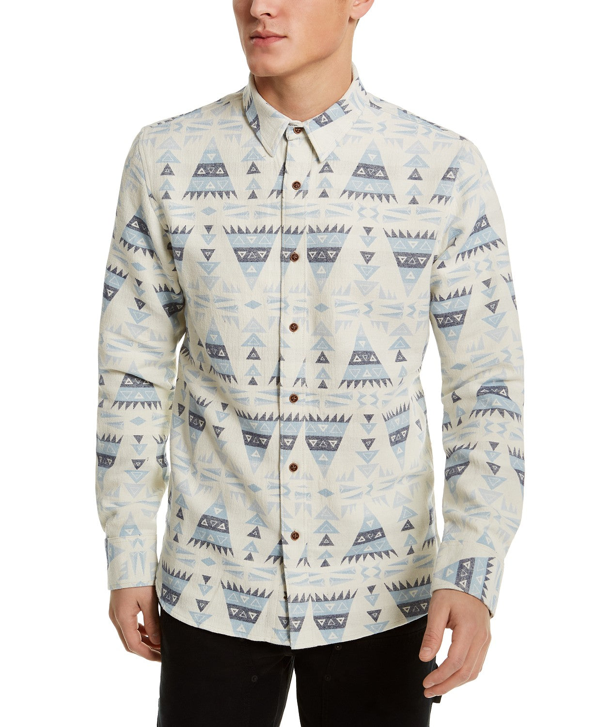 Sun + Stone Men's Jacquard Geometric Shirt Navy Size Small