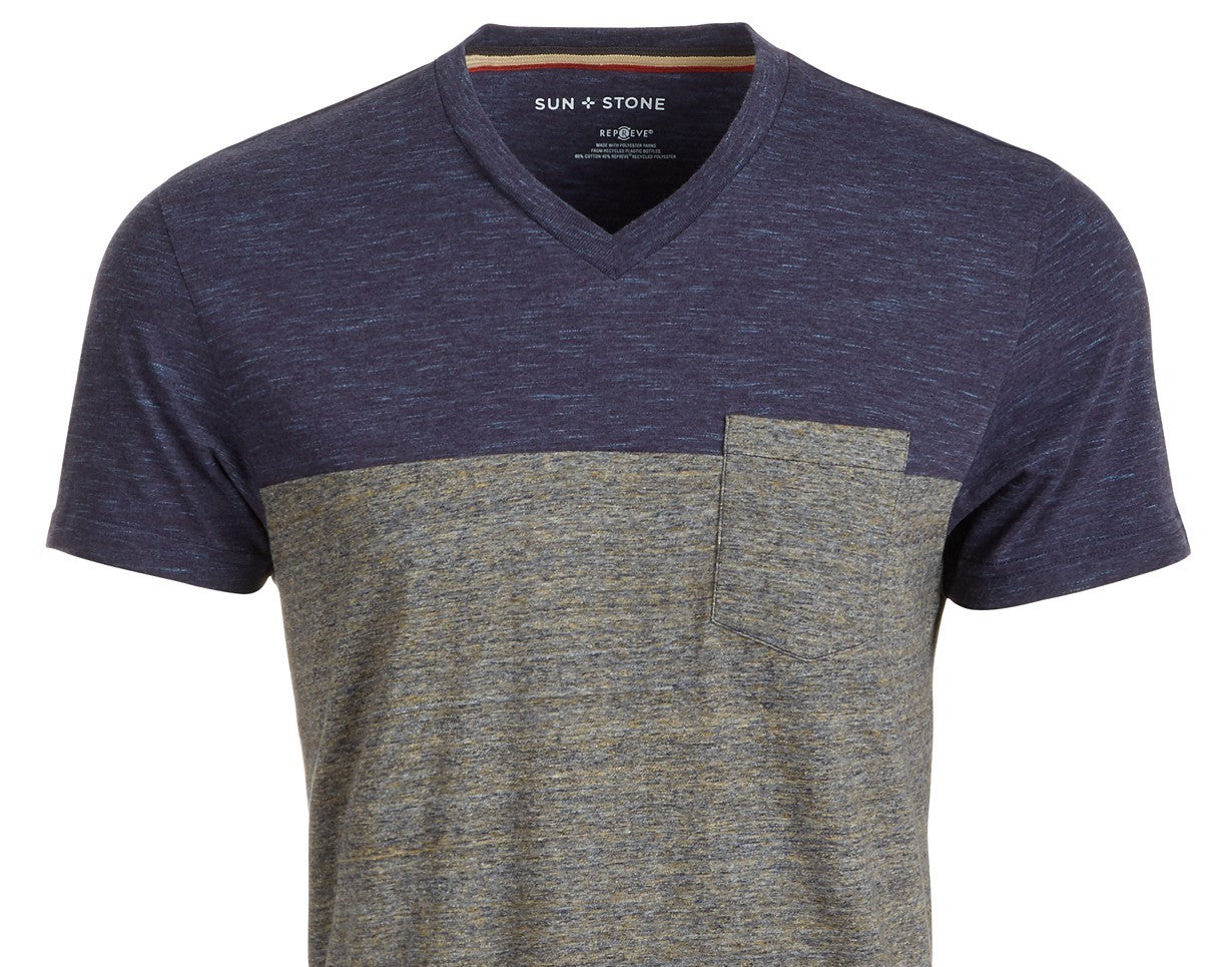 Sun + Stone Men's Aiden Pieced Patch Pocket T-Shirt  Blue Size Extra Large