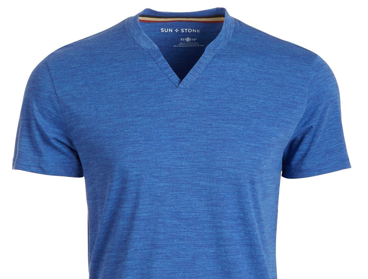 Sun + Stone Men's Eden Split Neck T-Shirt  Navy Size Small