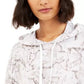 Bar III Women's Marble-Print Pullover Hoodie White Size Large