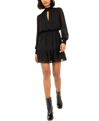 Bar III Women's Swiss-Dot Keyhole Dress Black Size X-Small