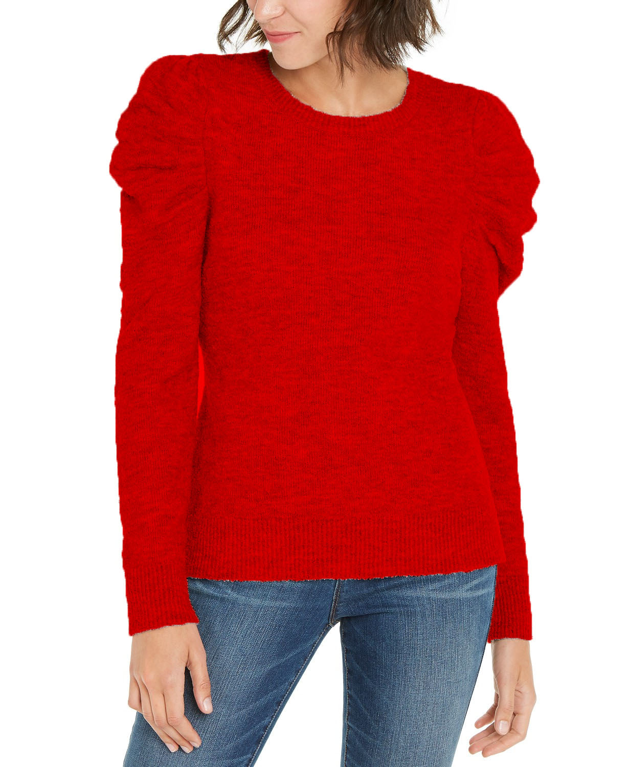 INC International Concepts Women's Puff-Sleeve Sweater Red Size Medium