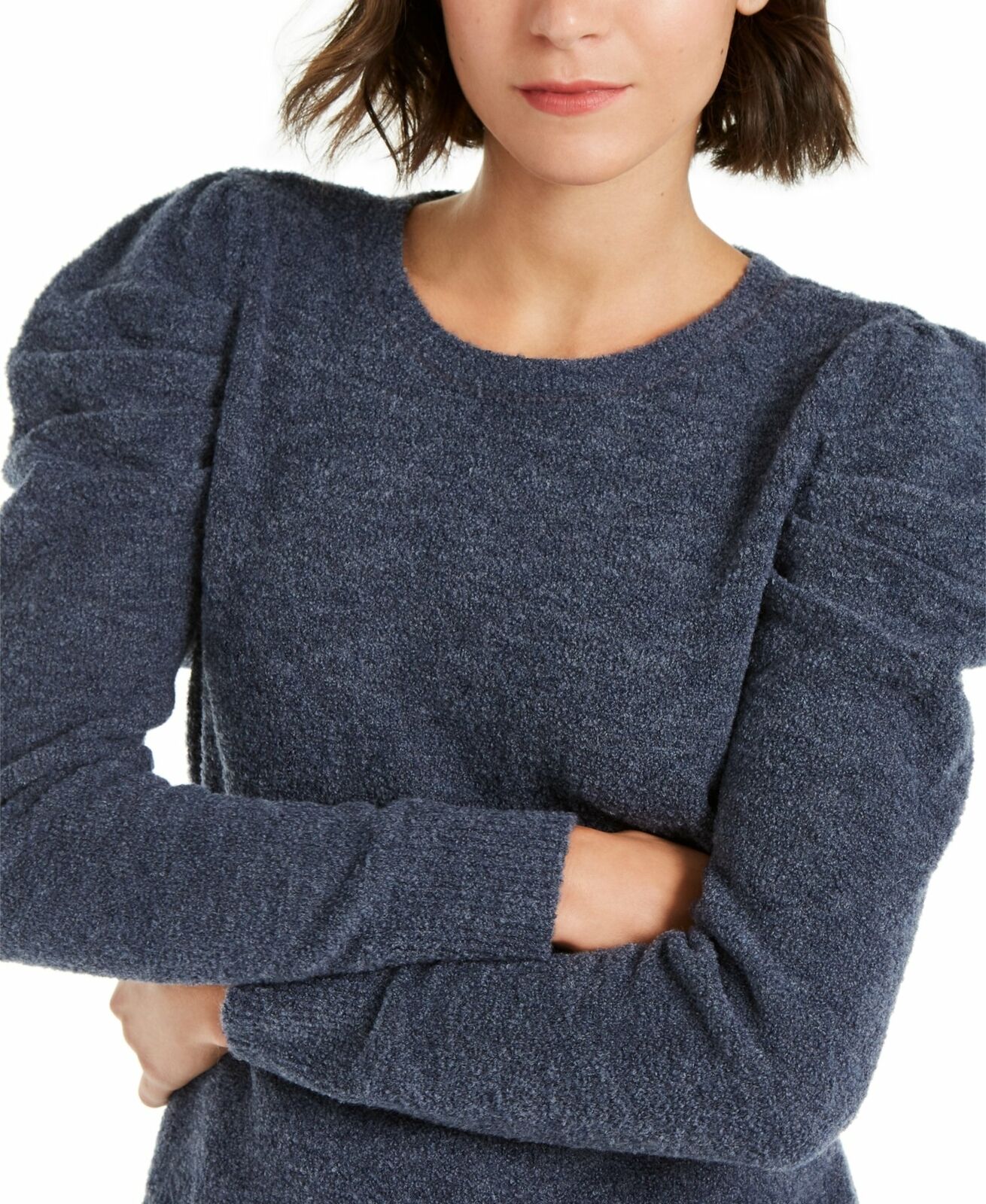 INC International Concepts Women's Puff-Sleeve Sweater Navy Size Large