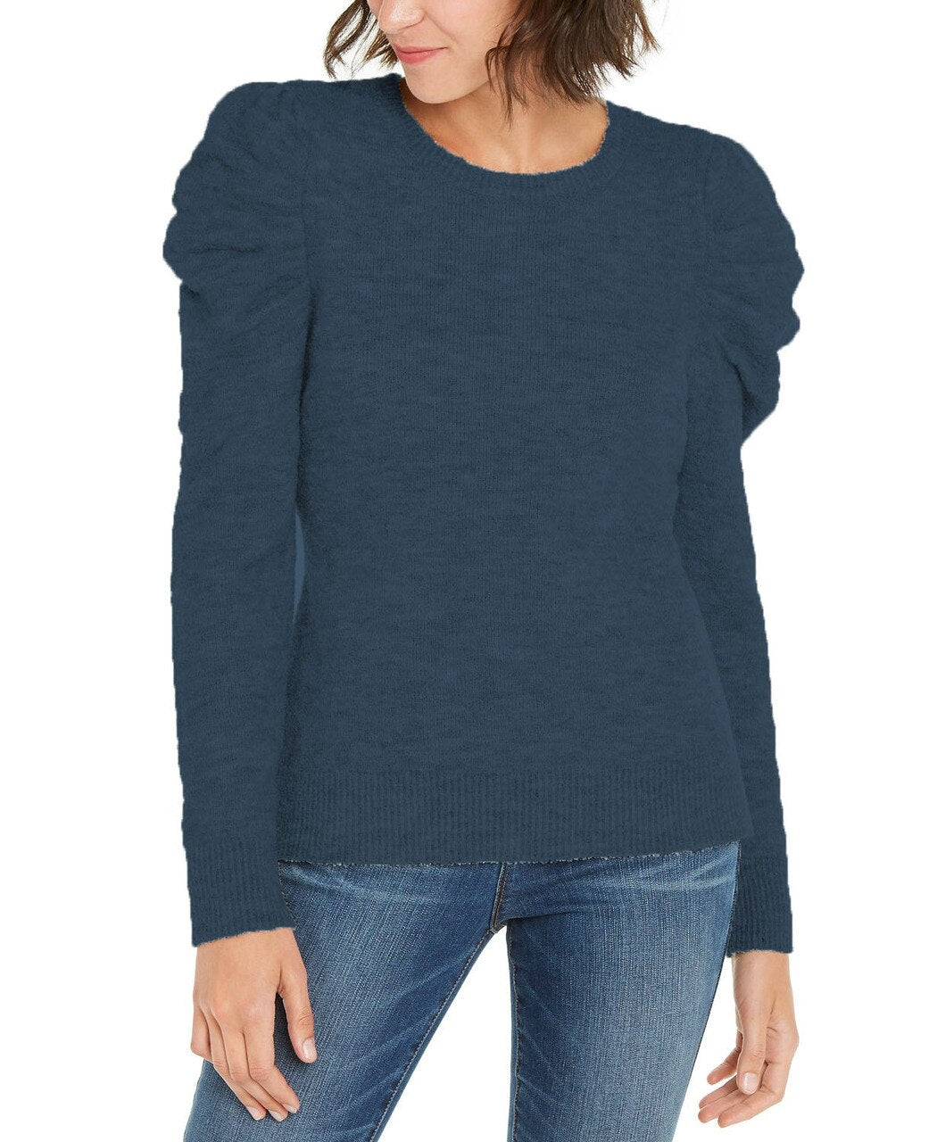 INC International Concepts Women's Puff-Sleeve Sweater Navy Size Medium