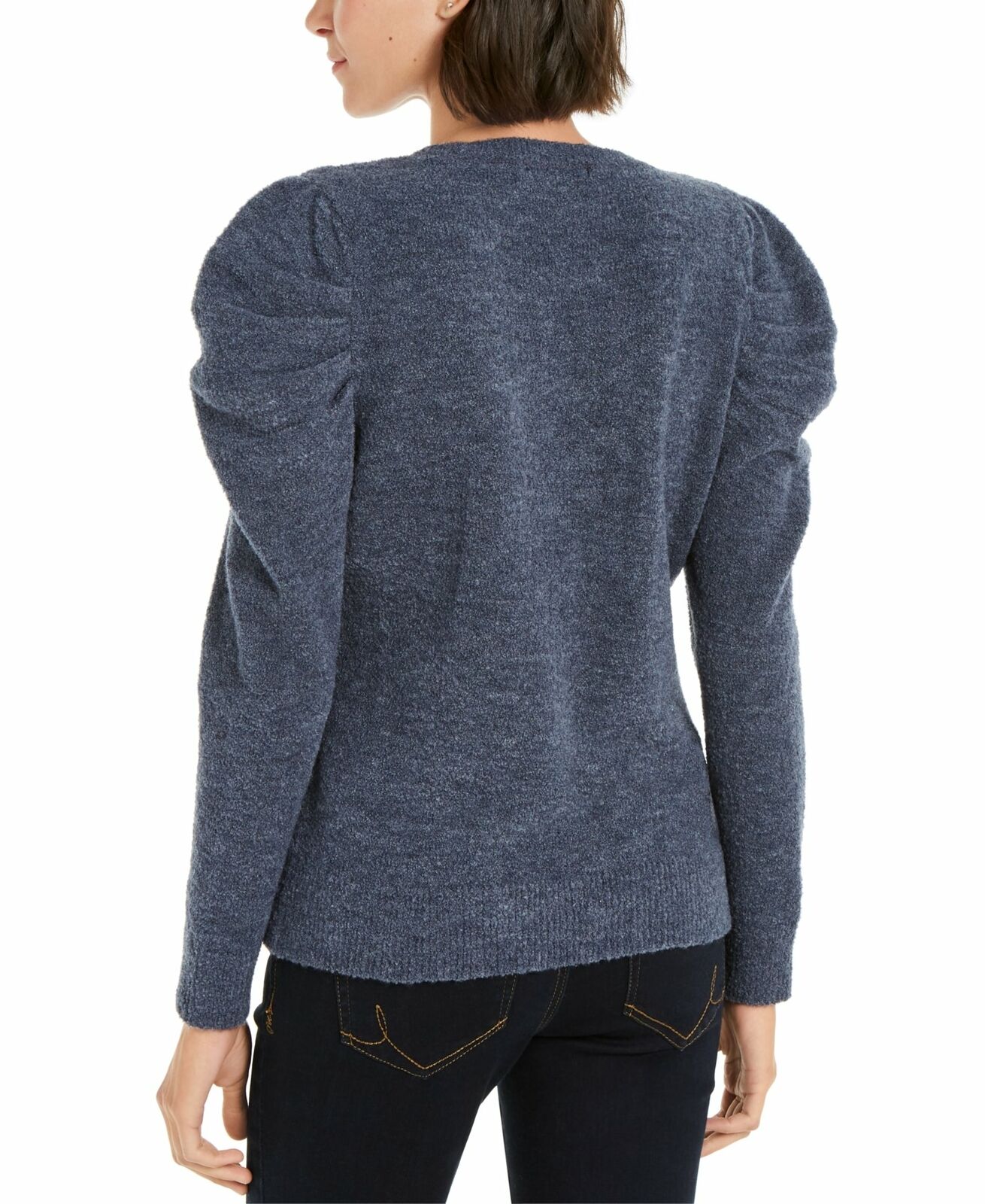 INC International Concepts Women's Puff-Sleeve Sweater Navy Size X-Small