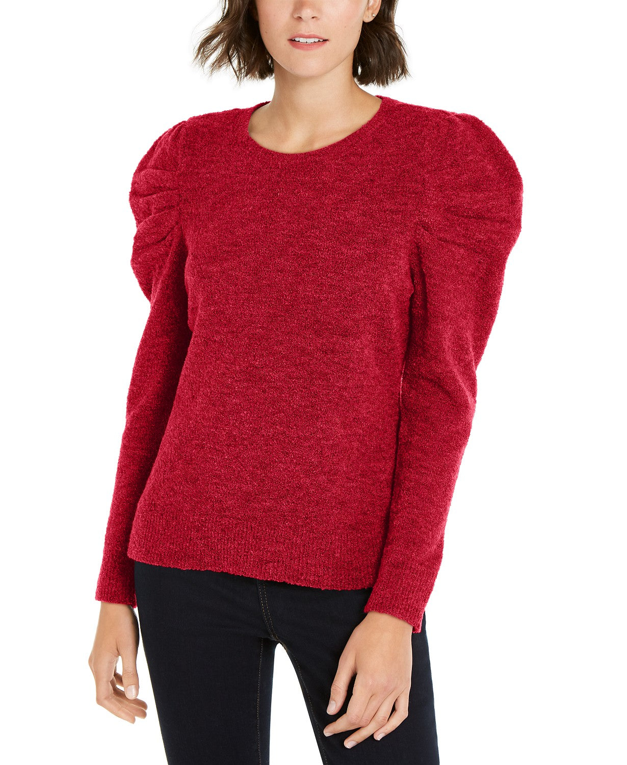 INC International Concepts Women's Puff-Sleeve Sweater Red Size Small
