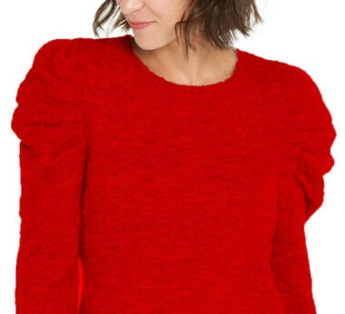 INC International Concepts Women's Puff-Sleeve Sweater Red Size Small