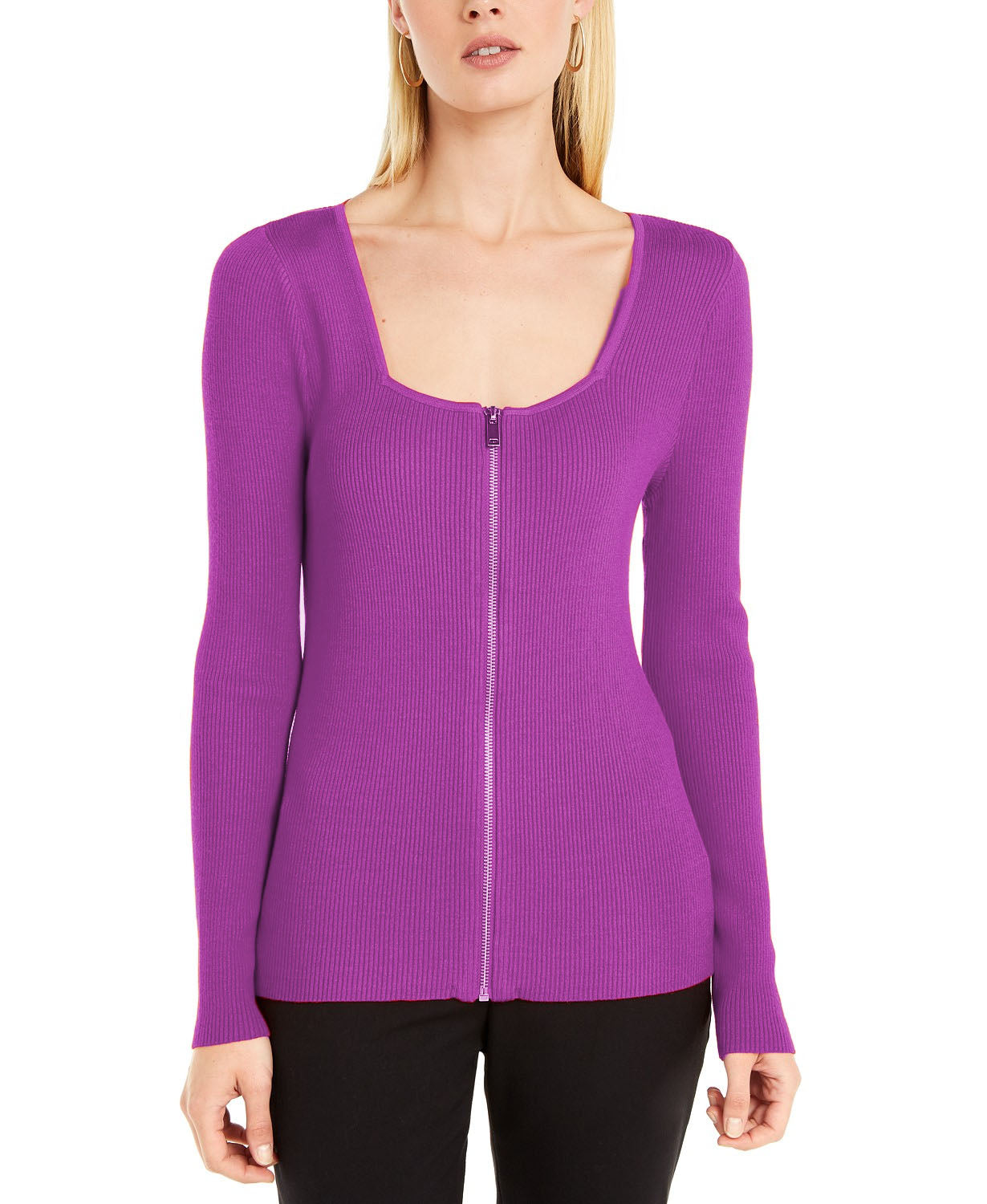 INC International Concepts Women's Square Neck Zip-Front Sweater Size Extra Large