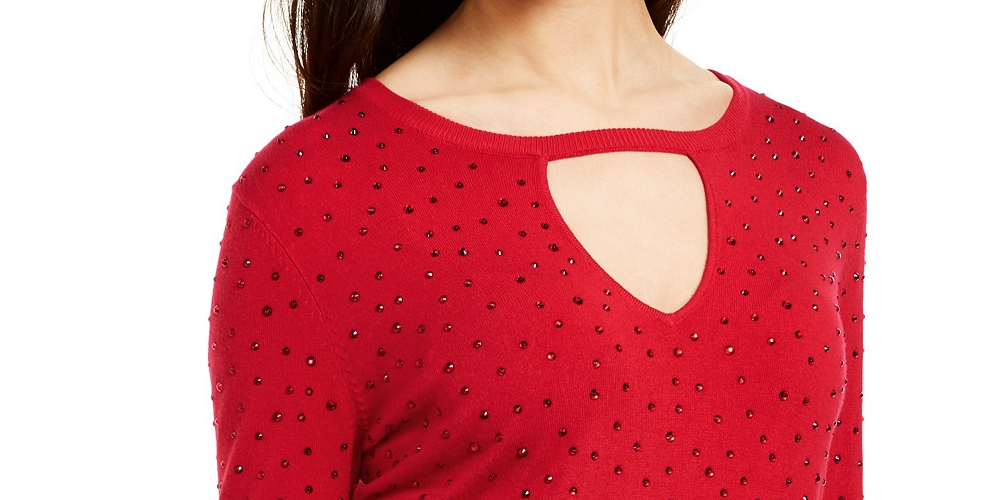 INC International Concepts Women's Embellished Keyhole Sweater Red Size Small